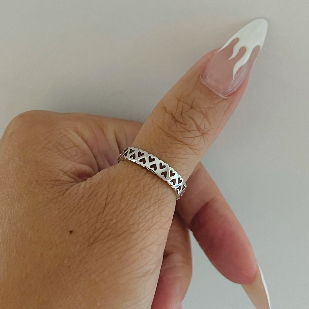 Sterling silver mini hearts band ring, heart ring, heart band, silver heart ring